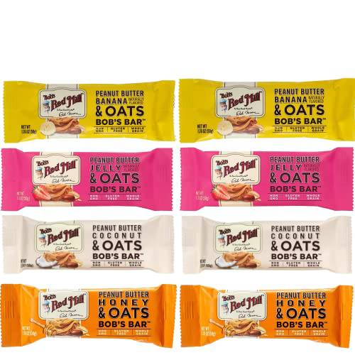 Bob’s Red Mill Peanut Butter Coconut, Banana, Honey And Jelly Oat Bars 1.76 Oz., Two Of Each (8 Pack) 1.76 Ounce (Pack of 8)
