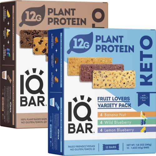 IQBAR Brain and Body Keto Protein Bars - Chocolate and Fruit Lovers Variety Keto Bars - 24-Count Energy Bars - Low Carb Protein Bars - High Fiber Vegan Bars and Low Sugar Meal Replacement Bars