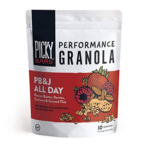 Picky Bars Performance Protein Granola, Gluten Free, Non-GMO, Non-Dairy, PB&J All Day, 10.6 Oz Bag (10 Servings)