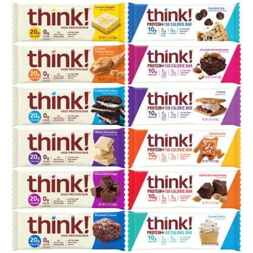 Think Thin High Protein Bars - Assorted Variety (10-20g Protein, 0-3g Sugar, No Artificial Sweeteners, GMO Free) - In Sanisco Packaging (20 Pack)