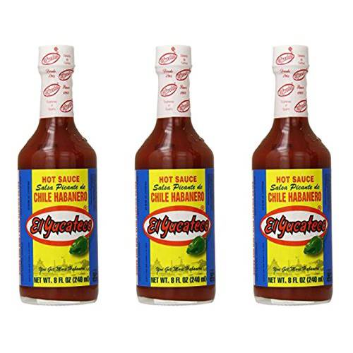 El Yucateco Chile Habanero Hot Sauce Bottle Red, 8 Ounce (Pack of 3)