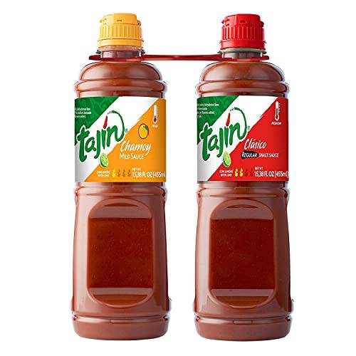 Tajin Fruity Chamoy Sauce 15.38oz and Mild Hot Sauce 15.38oz Bundle (Pack of 2)