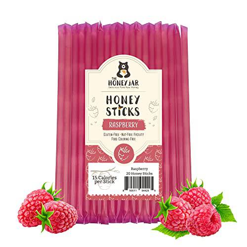 The Honey Jar Raspberry Flavored Raw Honey Sticks - Pure Honey Straws For Tea, Coffee, or a Healthy Treat - One Teaspoon of Flavored Honey Per Stick - Made In The USA with Real Honey - (20 Count)