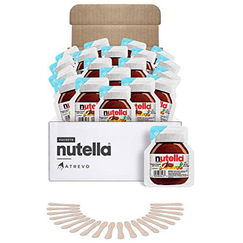 Nutella Chocolate Hazelnut Spread Mini Snack Pack to Go. Perfect Portion Control (Just ½ Oz) 80 Calories per Nutella Single Cup. ATREVO Bundle Pack + 20 Eco-Friendly Wooden Spoons (20 Pack). Back to School Snacks.