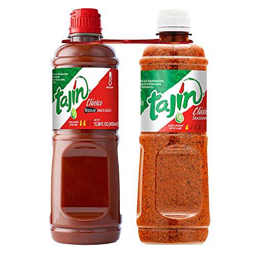Tajín Clásico Seasoning 14oz and Mild Hot Sauce 15.38oz Bundle (Pack of 2)