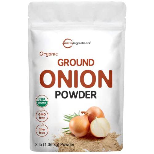 Organic Ground Onion Powder, 3 Pounds (48 Ounces), Made from Real Onion Grown in California, Flavorful Substitute for Fresh Onion, Great Seasoning for Soups, Stews, Sauces, Meatballs and More, Non-GMO, NO Gluten