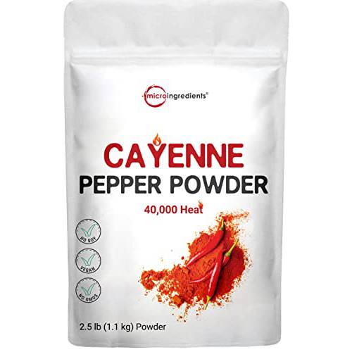 Micro Ingredients Ground Cayenne Pepper Powder Bulk, 2.5 Pounds, 40,000 Heat Units, Spicy and Filler Free, Garden Protection from Wildlife, No Gluten, No GMOs, Vegan Friendly