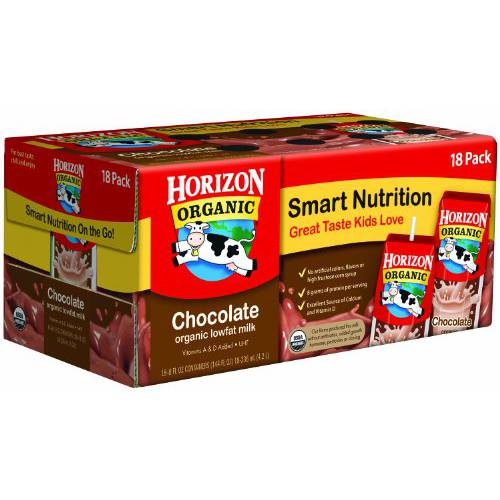 Horizon Organic Chocolate Milk, Low Fat, Ultra Pasteurized, 18 Pack, Half Pint