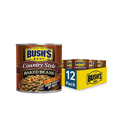 BUSH’S BEST Canned Country Style Baked Beans (Pack of 12), Source of Plant Based Protein and Fiber, Gluten Free, 16 oz