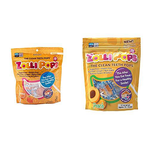 Zollipops Clean Teeth Lollipops Peach (3.1 Ounces) and Clean Teeth Lollipops Orange (3.1 Ounces)