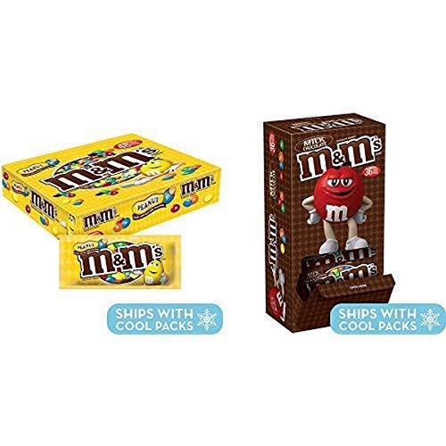 M&M’S Peanut Chocolate Candy Singles Size Pouches 1.74-Ounce Pouch 48-Count Box AND M&M’S Milk Chocolate Candy Singles Size 1.69-Ounce Pouch 36-Count Box