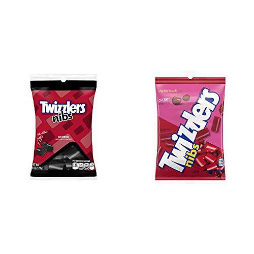 TWIZZLERS Licorice Candy, Black Licorice Nibs, 6 Ounce (Pack of 12) & NIBS Cherry Licorice Candy