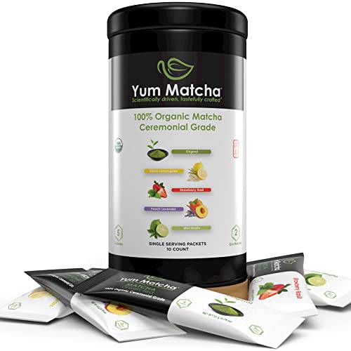 YUM MATCHA Organic Green Tea Powder, Ceremonial Grade (Variety, 10-Pack)