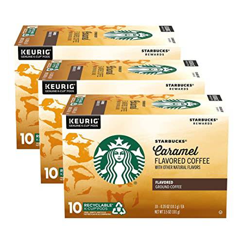 Starbucks Flavored Coffee K-Cup Pods, Caramel Flavored Coffee, Made without Artificial Flavors, Keurig Genuine K-Cup Pods, 10 CT K-Cups/Box (Pack of 3 Boxes)