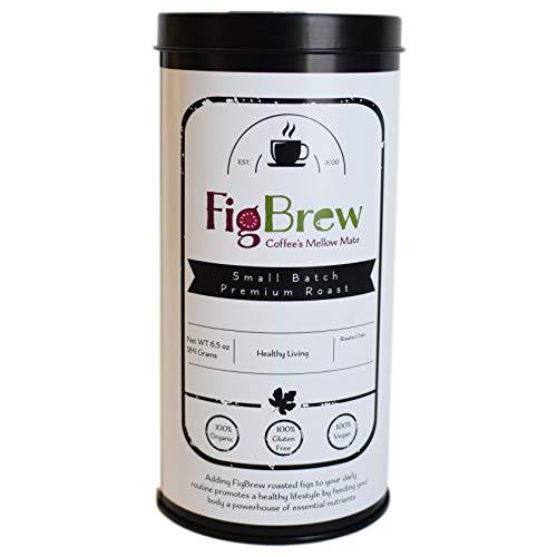 FigBrew Mellow Mix Roasted Fig and Coffee Blend Beverage - 30 Cup Tin - 100% Organic - Vegan