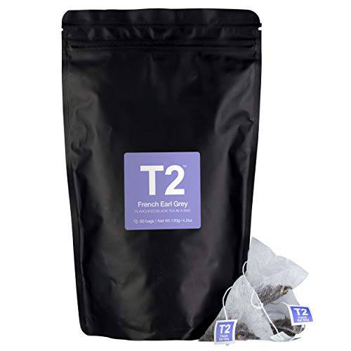 T2 Tea - French Earl Grey Black Tea, Bags in a Resealable Bag, 120g (4.2oz), 60 Tea Bags, 60Count