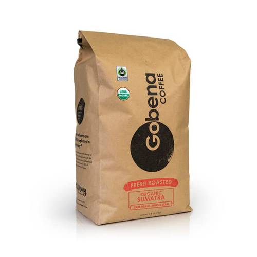 5lb Fair Trade Organic Certified Sumatra Whole Bean Coffee Dark Roast, 100% Arabica Specialty Coffee, 80 ounces, 5 pounds, Bulk Coffee