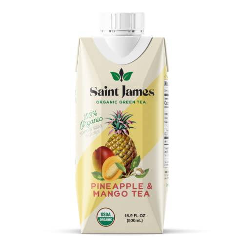 Saint James Iced Tea | Pineapple & Mango Organic Green Tea | Organic, Non-GMO Green Tea, 12 Pack (16.9oz each)