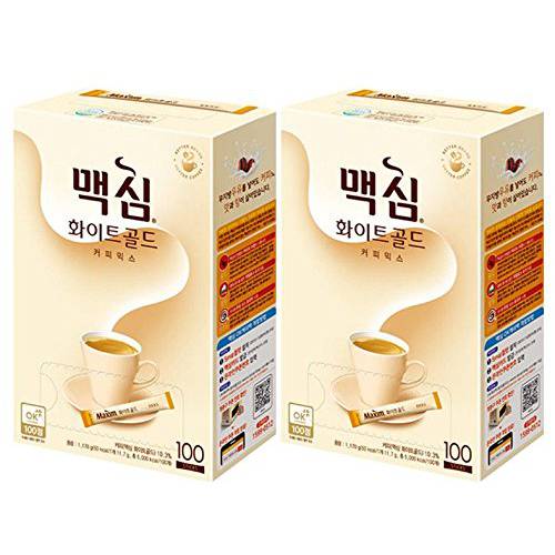 Maxim Coffee Mix, Instant Coffee (ë ™ì„œ 맥ì‹¬ 커í”¼ 믹ìŠ¤) 100 sticks/pack (White Gold, 100 Sticks x 2 Box)