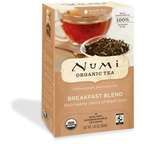Numi Organic Breakfast Blend Black Tea (18 Non-GMO Bioegradable Tea Bags) (Pack of 4)4