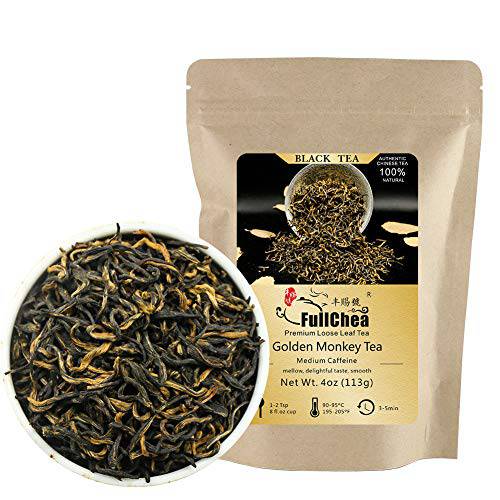 FullChea - Chinese Tea Golden Monkey - Fujian Black Tea Loose Leaf - Golden Tea Chinese - Pleasant Taste with Malt and Chocolate - Perfect Morning Tea - 4oz / 113g