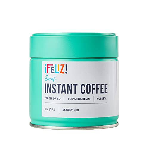 Feliz Ethically Sourced Decaf Instant Coffee | 100% Freeze Dried | Medium Roast | 15 Servings | Iced, Hot, or Whipped Coffee | Brazilian Robusta