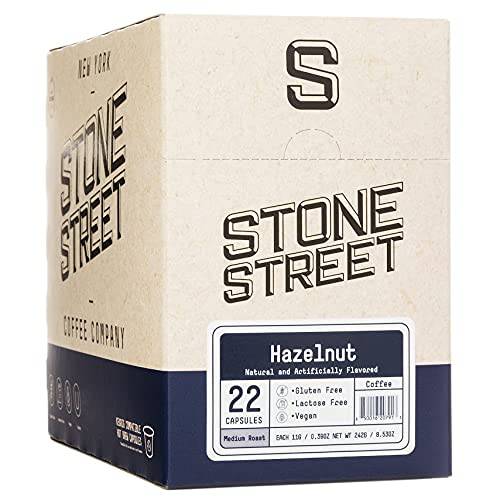 Stone Street Single Serve Flavored Coffee Pods, Hazelnut Flavor, Dark Roast, K Cups, 1 box (22 Count)
