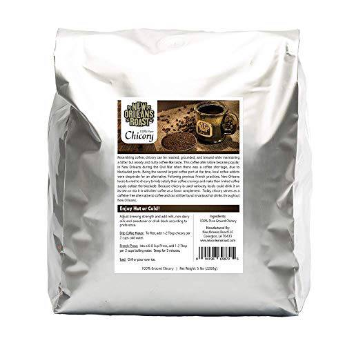 New Orleans Roast Pure French Chicory - 5 Pound Bag (Pack of 1) - Coffee Alternative, Acid Free, Caffeine Free, Dark Roast, Brew Just Like Coffee, Blend Chicory Root with Coffee, Coffee Substitute, Kosher