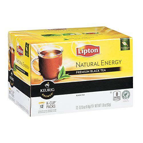 Lipton, Premium Black Tea, Natural Energy, K-Cup Single Serve, 12 Count (0.15oz Each) 1.8oz Box (Pack of 4)