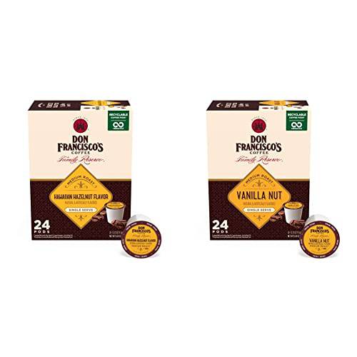 Don Francisco’s Hawaiian Hazelnut Flavored Medium Roast (24) + Vanilla Nut Flavored Med. Roast (24), 48 Recyclable Single-Serve Coffee Pods, Compatible with K-Cup Keurig Coffee Maker (Incl. 2.0)
