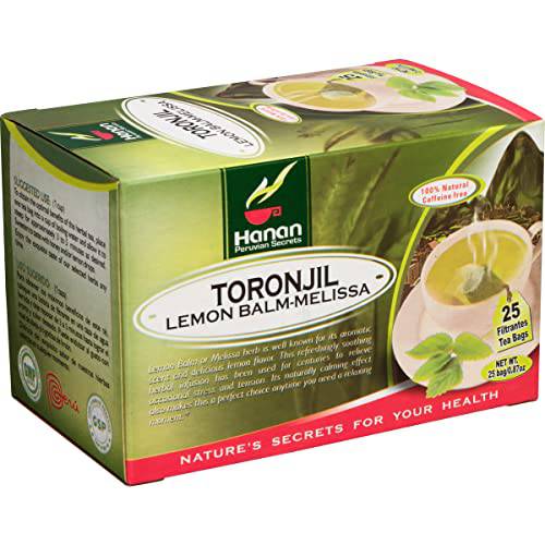 Hanan Peruvian Secrets Lemon Balm Tea (Toronjil) - 25 Teabags of Herbal Tea - Melissa Herb for Relaxing Herbal Tea - Natural Dried Plant Leaves from Peru (not extract) – Melissa officinalis