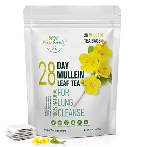 Mullein Leaf Tea for Lungs Cleanse and Immune Support, 100% Natural, Caffeine Free, 28 Tea Bags