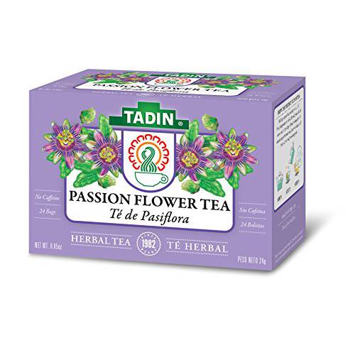 Tadin Passion Flower Herbal Tea, Caffeine Free, 24 Tea Bags Per Box, Pack of 6 Boxes Total