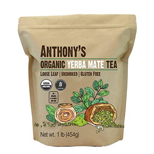 Anthony’s Organic Yerba Mate Tea, 1lb, Loose Leaf, Unsmoked, Gluten Free, Non GMO