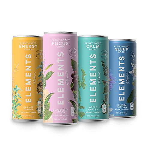 Variety Functional Wellness Adaptogen Drinks by Elements of Balance | Naturally-Flavored | 3 Each of Calm, Sleep, Focus & Energy | 0 Sugar, Low Calorie, Vegan, Gluten-Free | 11.5 Fl Oz (12 Pack)