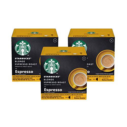 Dolce Gusto Starbucks Coffee, Blonde Espresso Roast, 12 Count, Pack of 3 (Total 36 count)