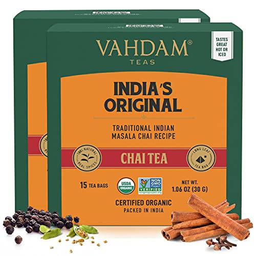 VAHDAM, India’s Original Masala Chai Tea Bags (30 Pyramid Tea Bags) | 100% NATURAL SPICES & NO ADDED FLAVOURING - Blended & Packed in India - Black Tea, Cardamom, Cinnamon, Black Pepper & Clove
