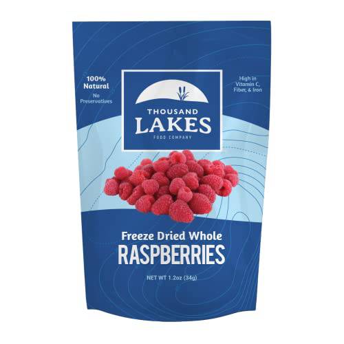 Thousand Lakes Freeze Dried Fruits and Vegetables - Raspberries 1.2 ounces | No Sugar Added | 100% Whole Raspberries