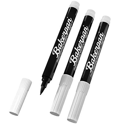 Bakerpan Food Coloring Markers, Brush Tip for Writing on Cake Pops and Candy Melts, Black, Set of 3
