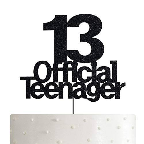 ALPHA K Black 13 Official Teenager Cake Topper, 13th Birthday Cake Topper, Birthday Party Decoration with Premium Black Glitter