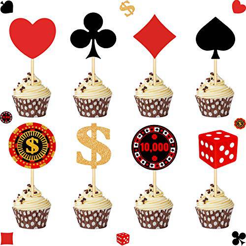 Boao 48 Pieces Poker Theme Party Decorations Poker Heart Cupcake Toppers Las Vegas Cake Decorations Playing Card Toothpicks Fruit Food Picks Birthday Party Favors Supplies