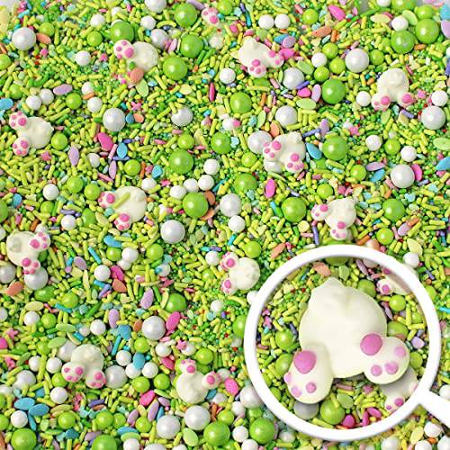Green White Pastel Sprinkles| Cottontail Sprinkles Mix| White Bunny Royal Icings| Easter Sprinkles| Birthday Sprinkles| Cake Cupcake Cookie Colorful Decorating Sprinkles| Ice Cream Candy Sprinkle, 2oz