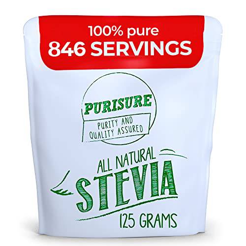 Organic Stevia Powder 125g, 846 Servings, Pure USDA Organic Stevia Extract with No Fillers & No Aftertaste, Zero Calories & Zero Carbs Sugar Substitute, by Purisure