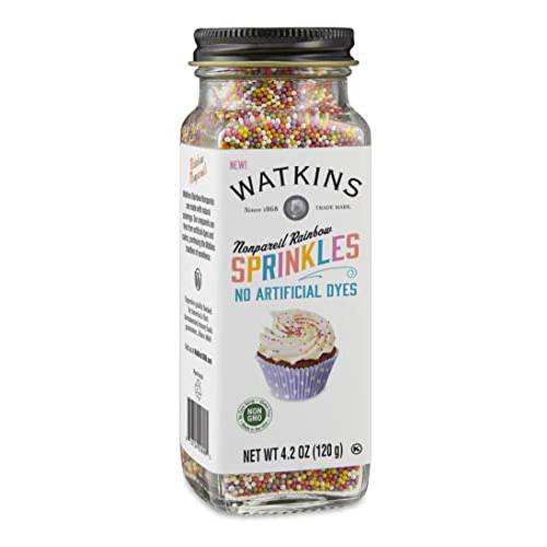 Watkins Gourmet Decorating Sprinkles, Rainbow Nonpareils, 4.2 Oz. Jar, 1 Count