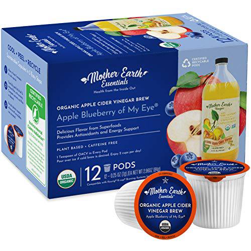 Superfood K-Cup Tea Pods – Organic Apple Cider Vinegar Fruit and Herb with The Mother for Daily Wellness. Mother Earth Essentials presents Apple Blueberry of My Eye in 12 Single Serving Pods. Keurig compatible.
