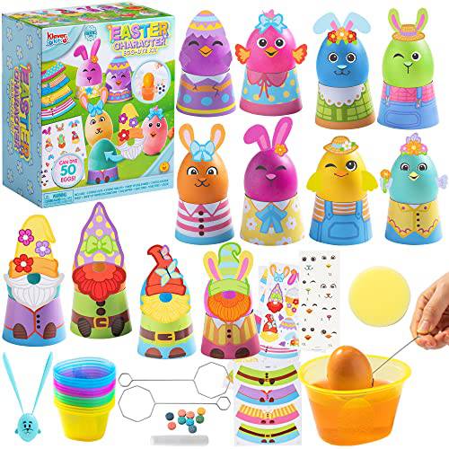 Klever Kits 32 PCS Easter Egg Dye Decorating Kit, Easter DIY Egg Dye Kit with Bunny, Gnome and Chick Papercuts, Face Stickers for Easter Party Favor, Creativity Activity, Egg Hunt, Party Decorations