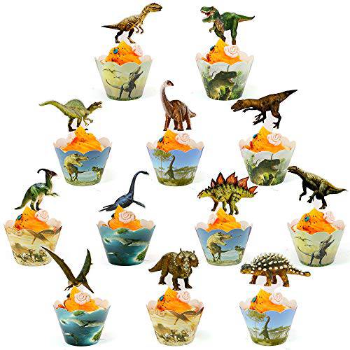Dinosaur Cupcake Toppers and Dinosaur Cupcake Wrappers 48 Pcs Dinosaur Party Decorations Birthday Party Supplies For Boys Dino Cupcake Topper