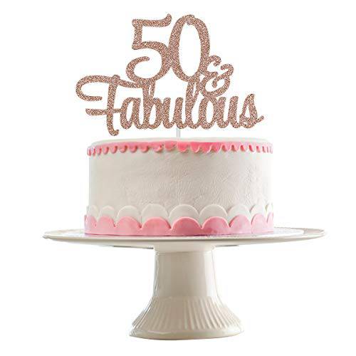 50 and Fabulous Cake Topper Rose Gold Glitter, 50 Birthday Cake Topper, Fifty and Fabulous Cake Topper, Cake Topper 50th Birthday, 50 Birthday Cake Topper（Double Sided Glitter）