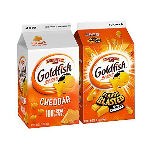 Goldfish Cheddar Crackers and Flavor Blasted Xtra Cheddar Crackers, Snack Crackers, 30 oz Cartons, 2 CT box