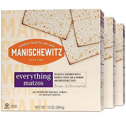 Manischewitz Everything Matzo 10 oz (3 Pack) | Thin & Crispy | Simple & Delicious Ingredients